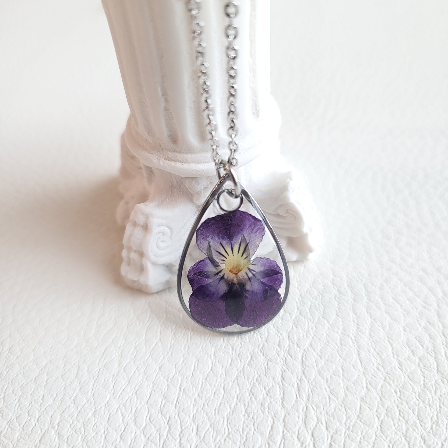 February Birth Flower Violet Pansy Necklace (Gold or Silver)