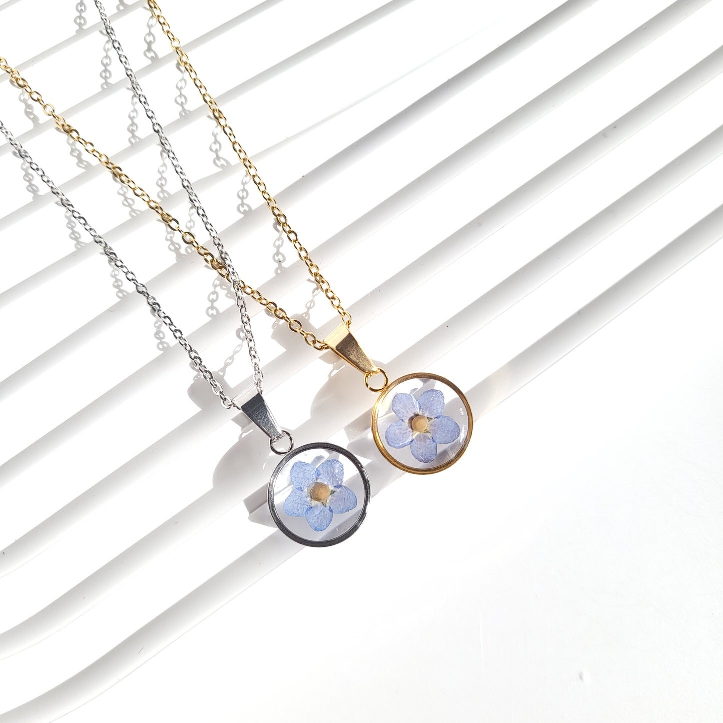 Forget Me Not Flower with Mustard Seed Necklace (Gold or Silver)