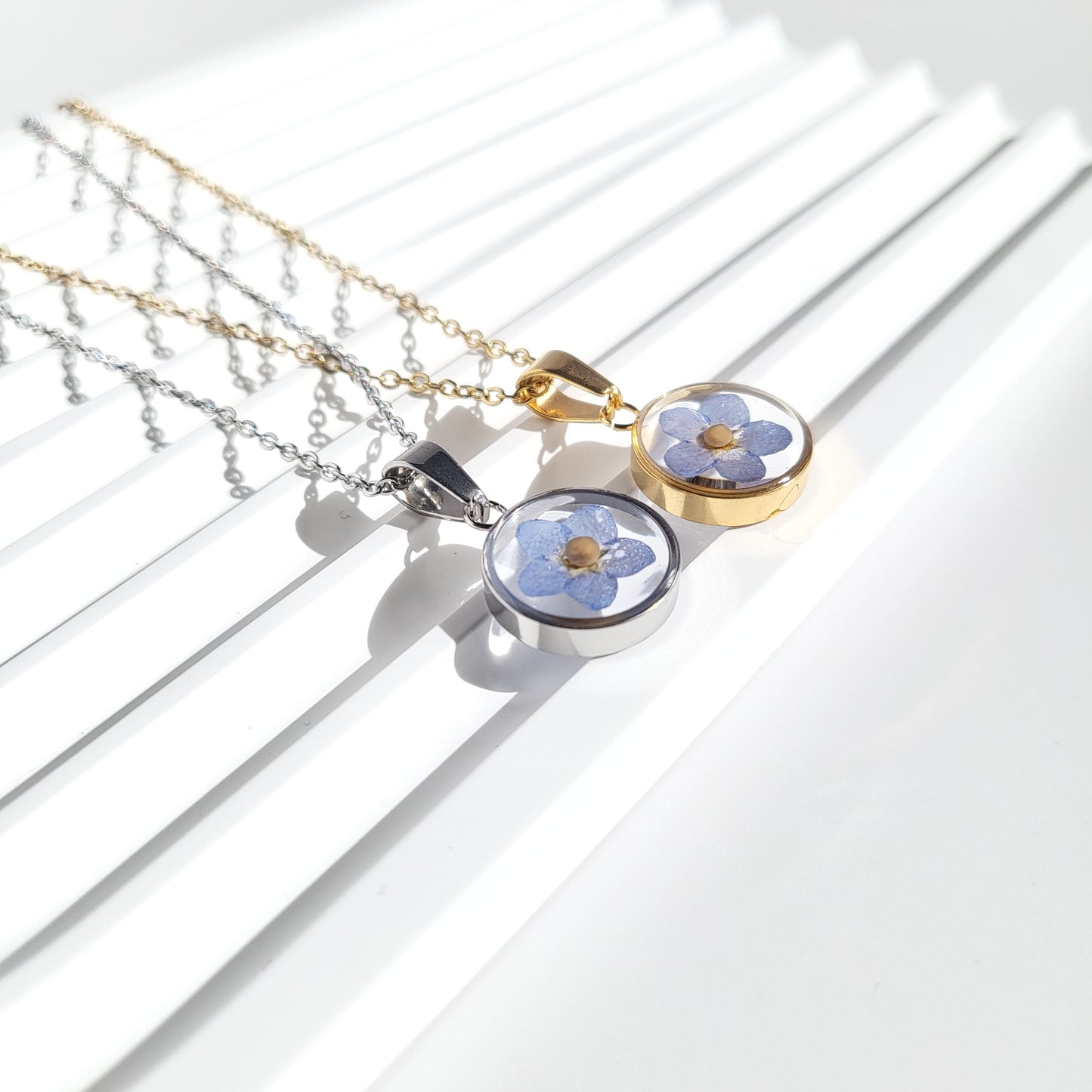 Forget Me Not Flower with Mustard Seed Necklace (Gold or Silver)