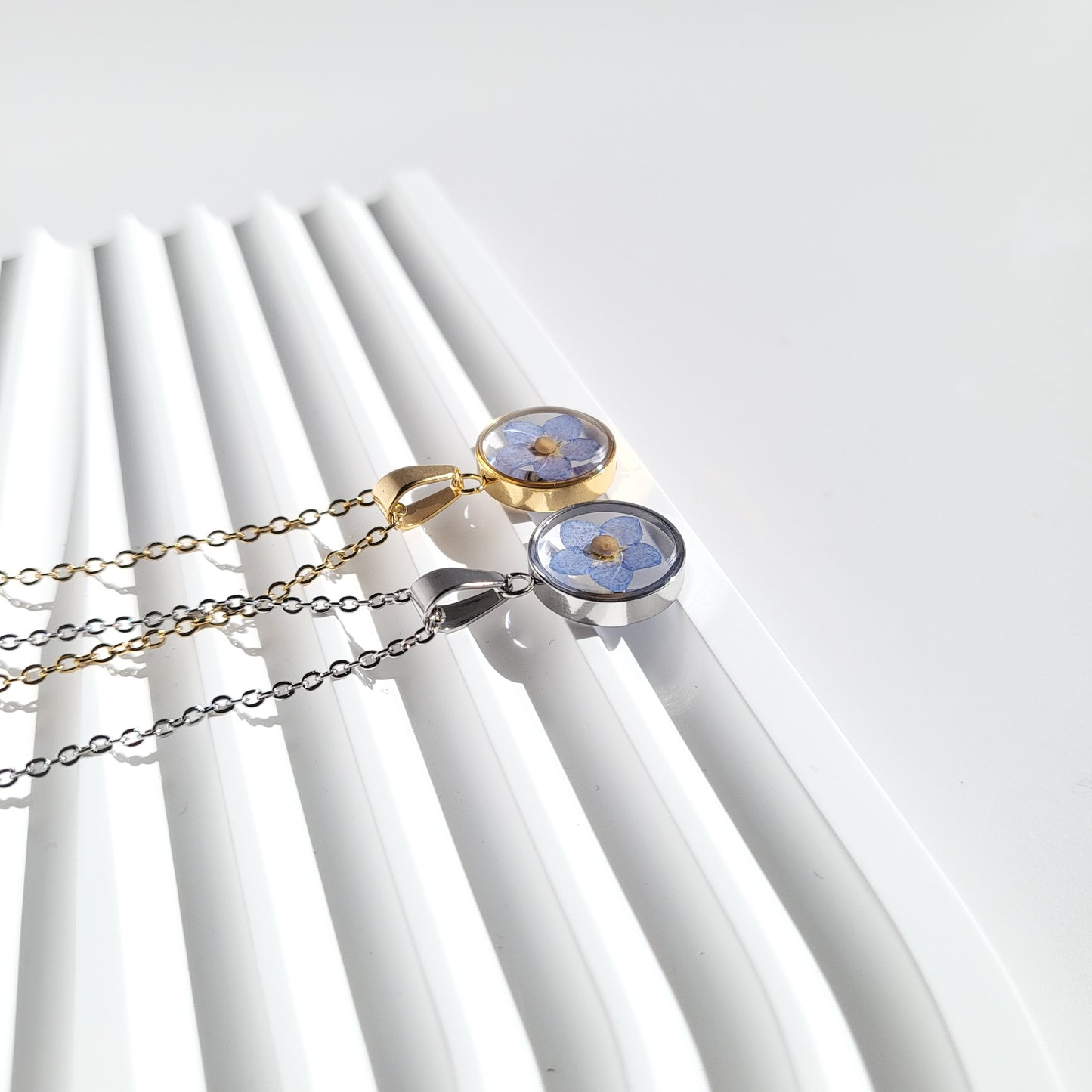 Forget Me Not Flower with Mustard Seed Necklace (Gold or Silver)