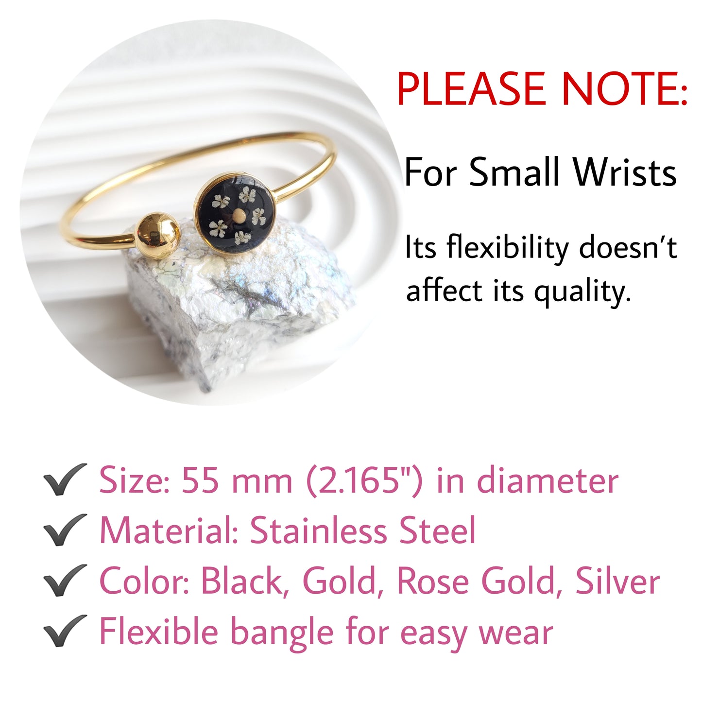 Mustard Seed Bangle Bracelet (Gold, Silver, Rose Gold, or Black)