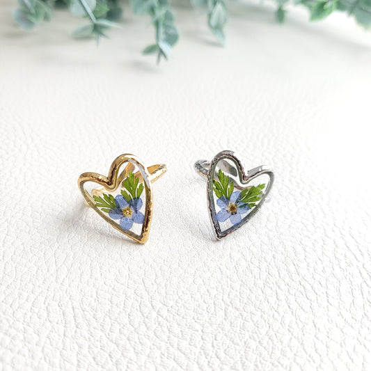 Handmade Forget Me Not Flower Statement Ring (Gold or Silver)