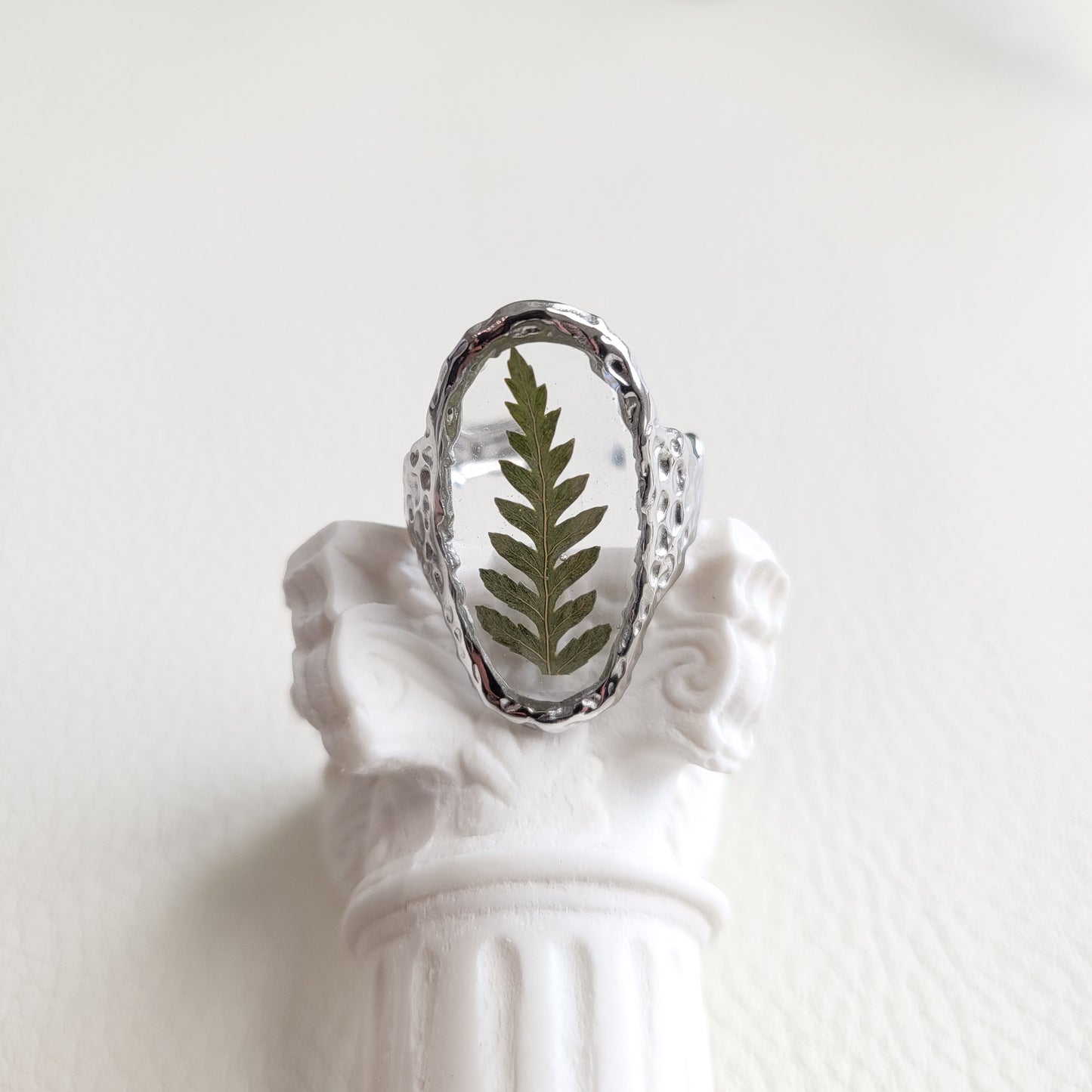 Handmade Pressed Fern Leaf Statement Resin Ring Gold/Silver