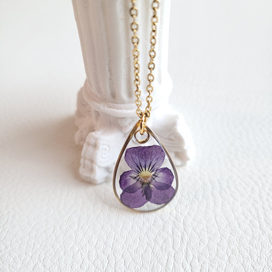 February Birth Flower Violet Pansy Necklace (Gold or Silver)