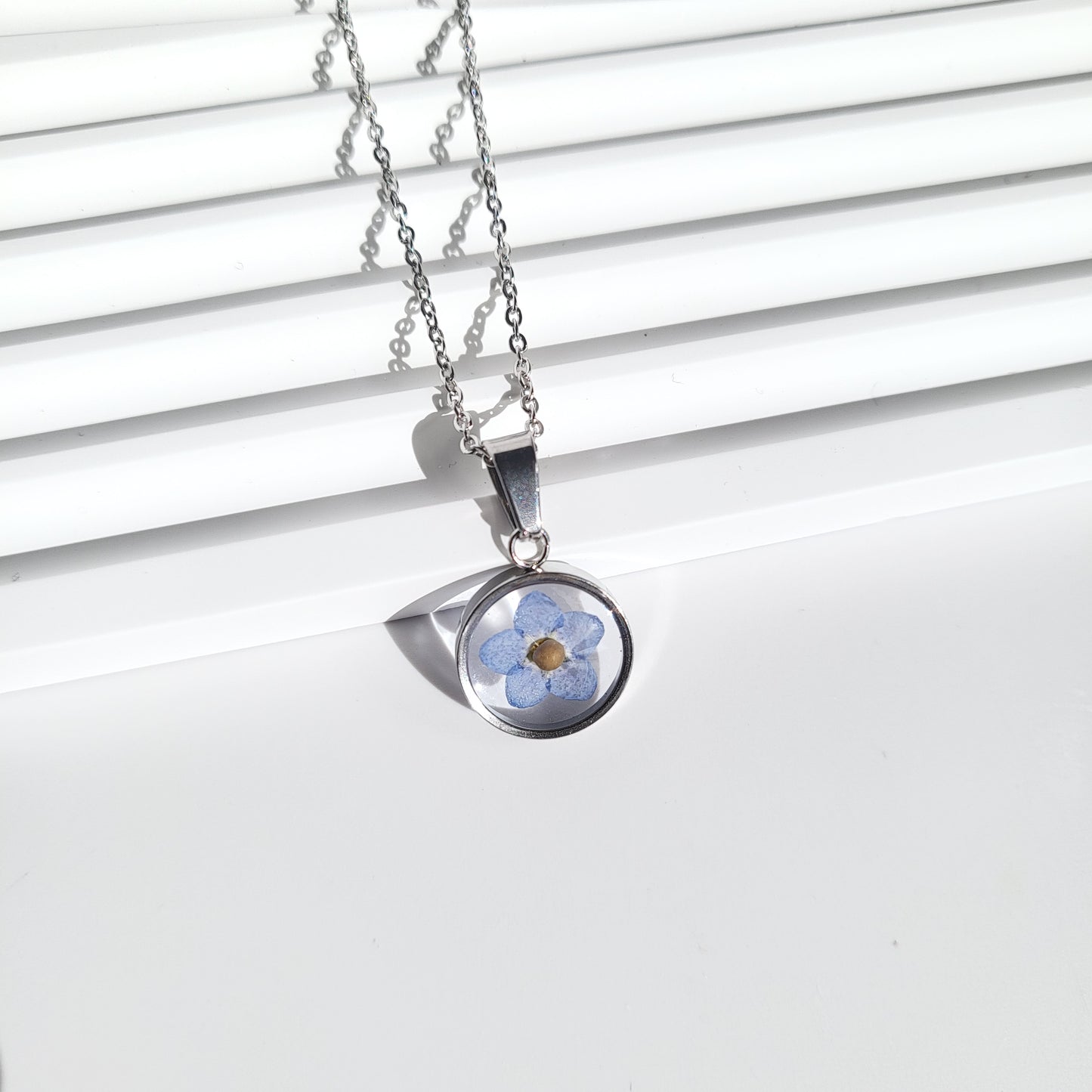 Forget Me Not Flower with Mustard Seed Necklace (Gold or Silver)