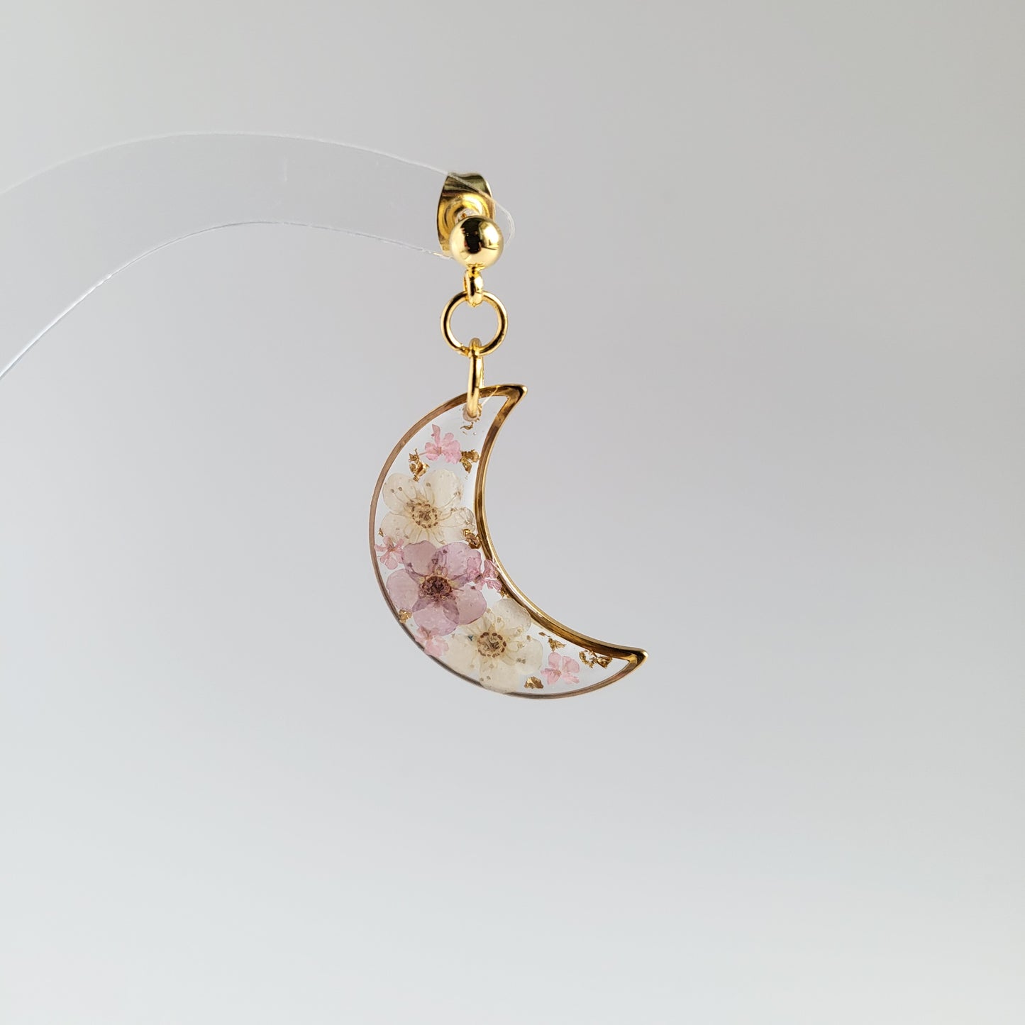 Handmade Pressed Flower Celestial Moon Earrings