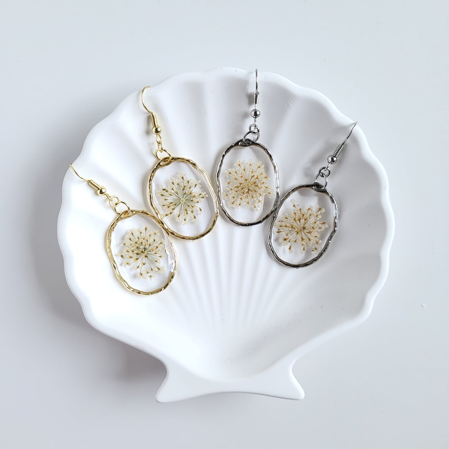 Handcrafted Pressed Flower Dangle Drop Earrings